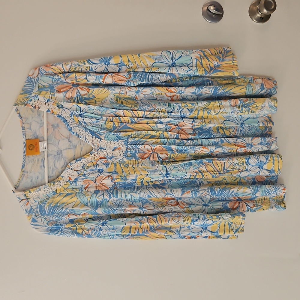 Ruby Rd Patterned Long Sleeve with Embroidery